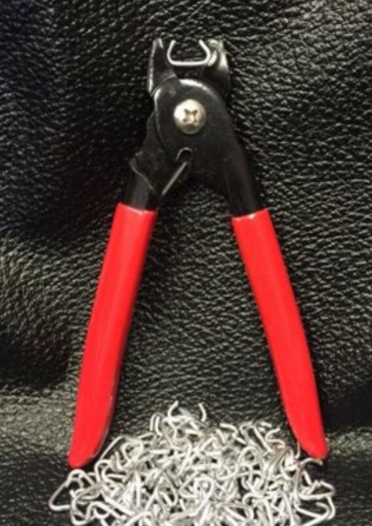 Hog ring and pliers are used to join golf nets